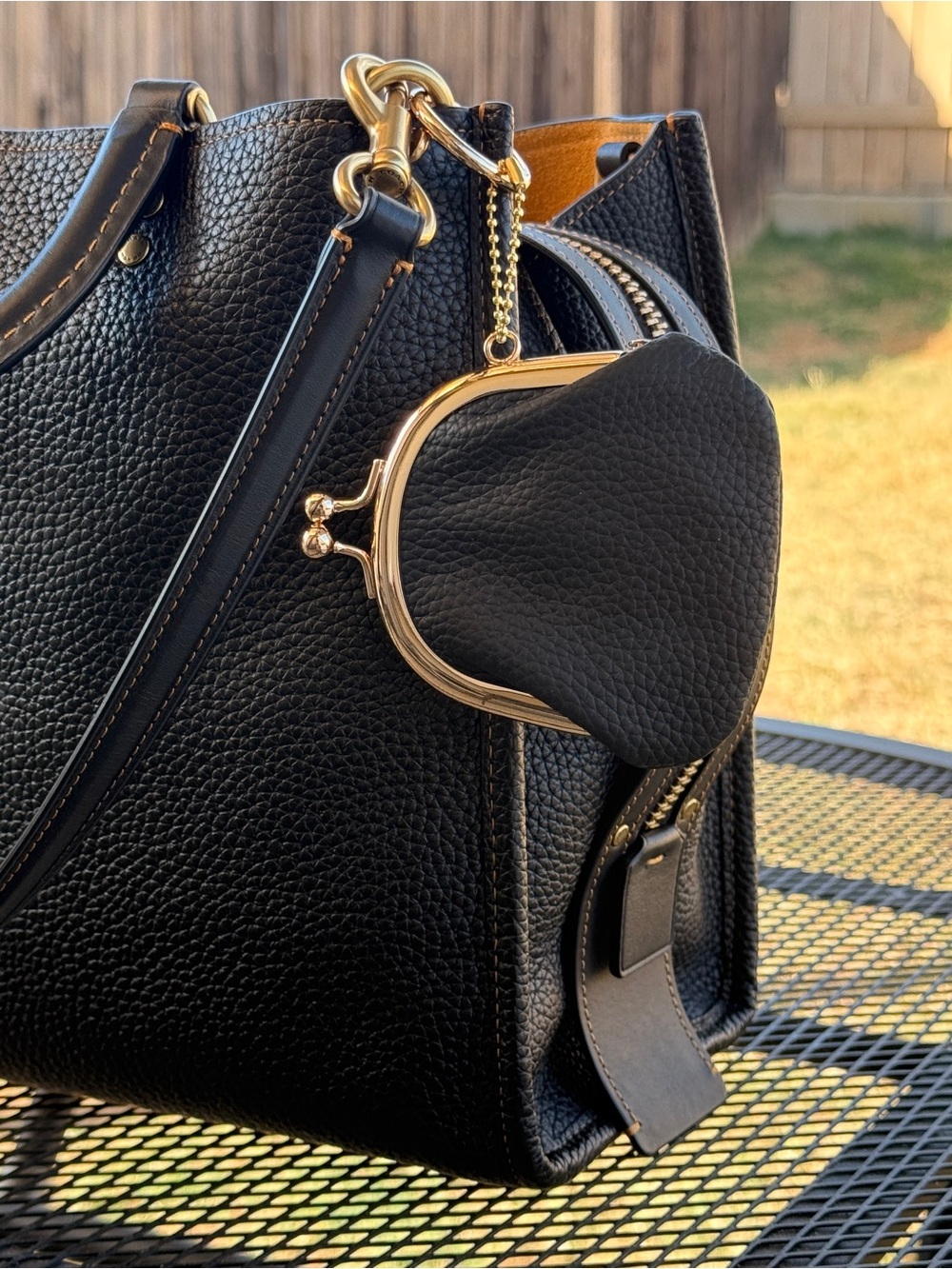 Pebble Leather Mini Kisslock Keychain Ball Cahin Bag Charm